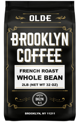 OLDE BROOKLYN COFFEE French dark roast beans ready for a bold, smooth grind.
