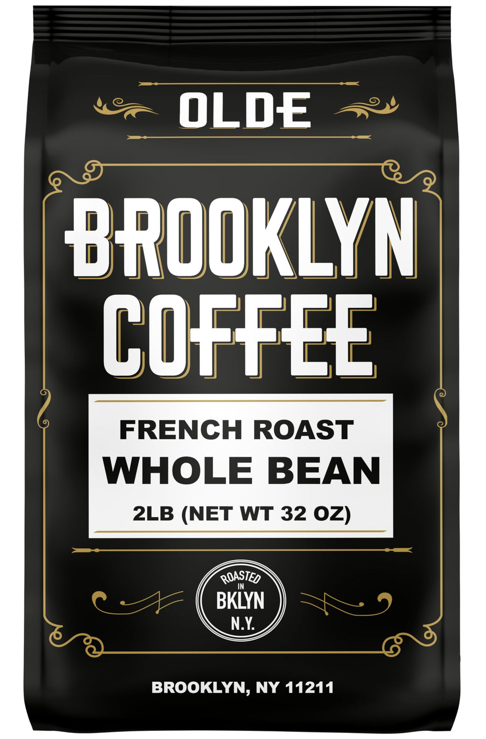 OLDE BROOKLYN COFFEE French dark roast beans ready for a bold, smooth grind.