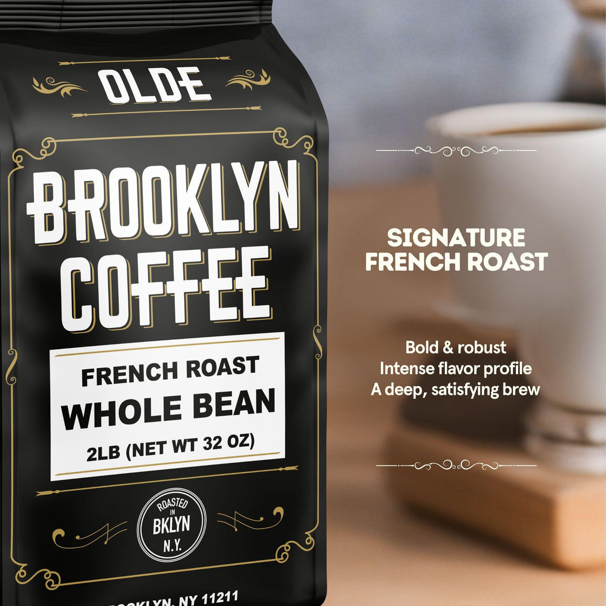 OLDE BROOKLYN COFFEE 2lb bulk pack shown for fresh, weekly-roasted beans.