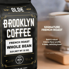 OLDE BROOKLYN COFFEE 2lb bulk pack shown for fresh, weekly-roasted beans.