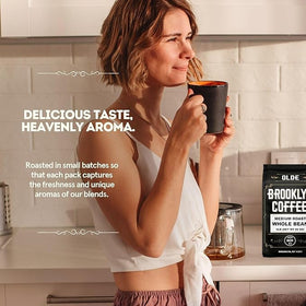 Olde Brooklyn Coffee whole beans ground at home for a customizable brew