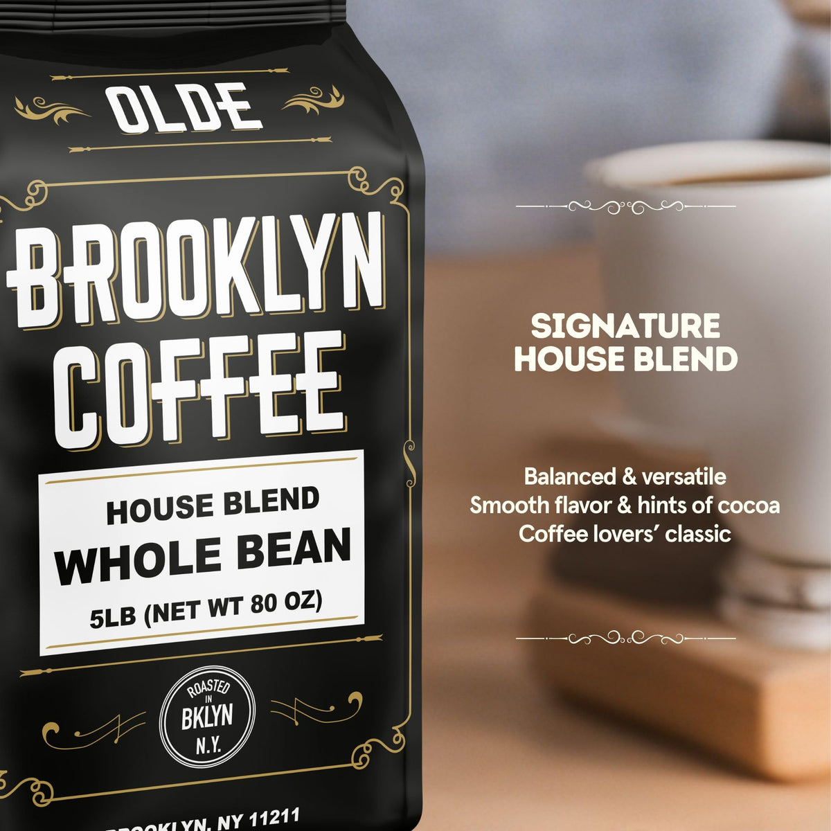 OLDE BROOKLYN COFFEE aroma close-up highlighting inviting balanced flavor.