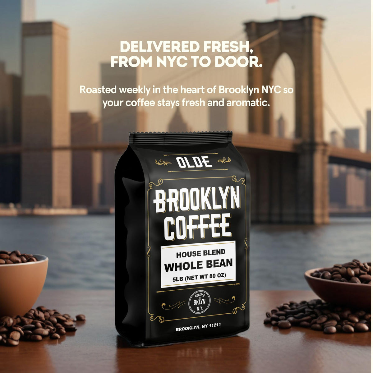OLDE BROOKLYN COFFEE grind-ready bag for precise home grinding.
