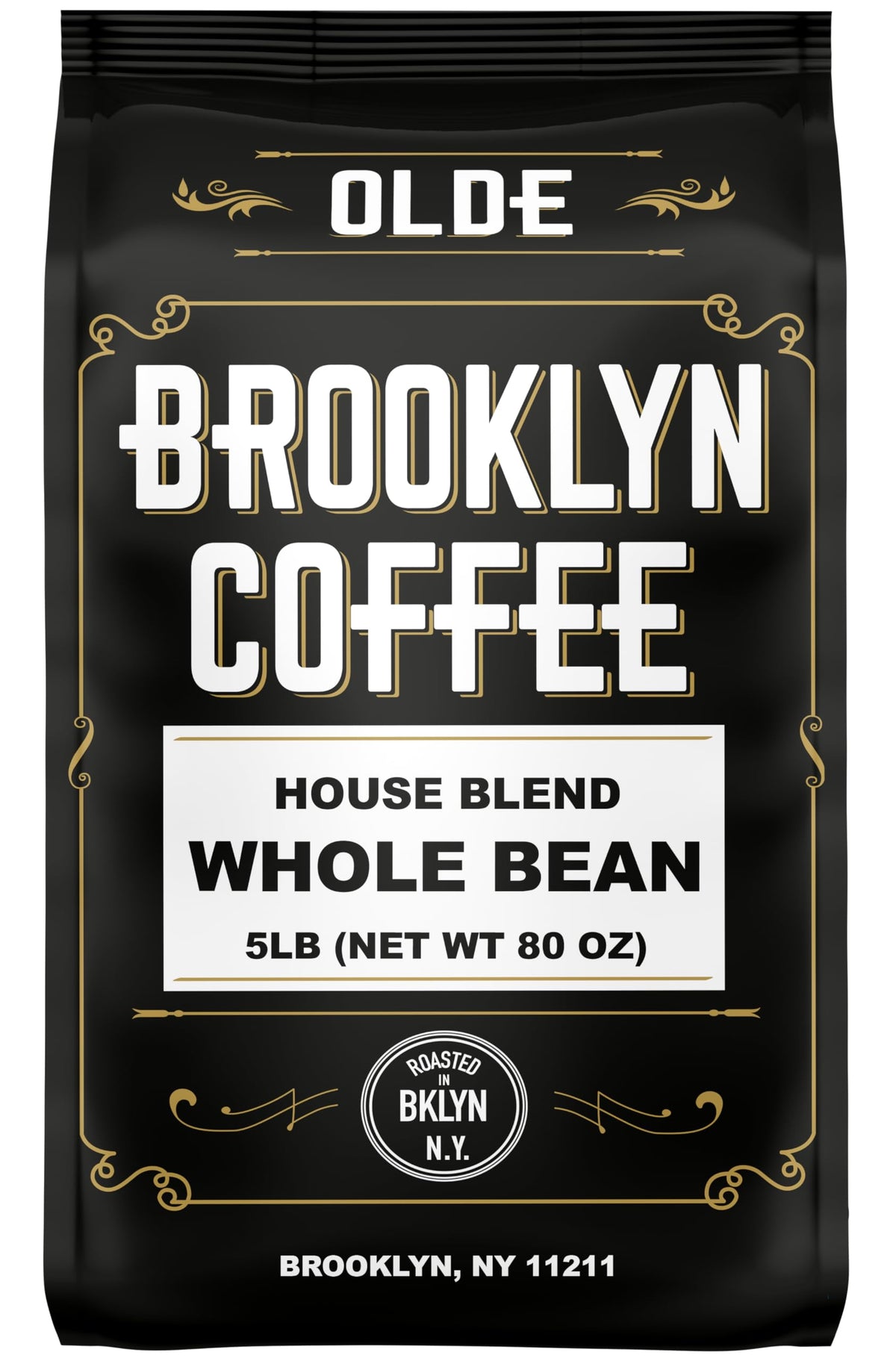 OLDE BROOKLYN COFFEE House Blend whole bean pack ready for daily brewing.