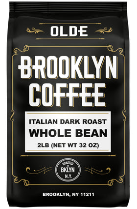 OLDE BROOKLYN COFFEE Italian Dark Roast bag with rich aroma and bold flavor