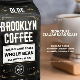 OLDE BROOKLYN COFFEE whole bean bag ready for fresh grind