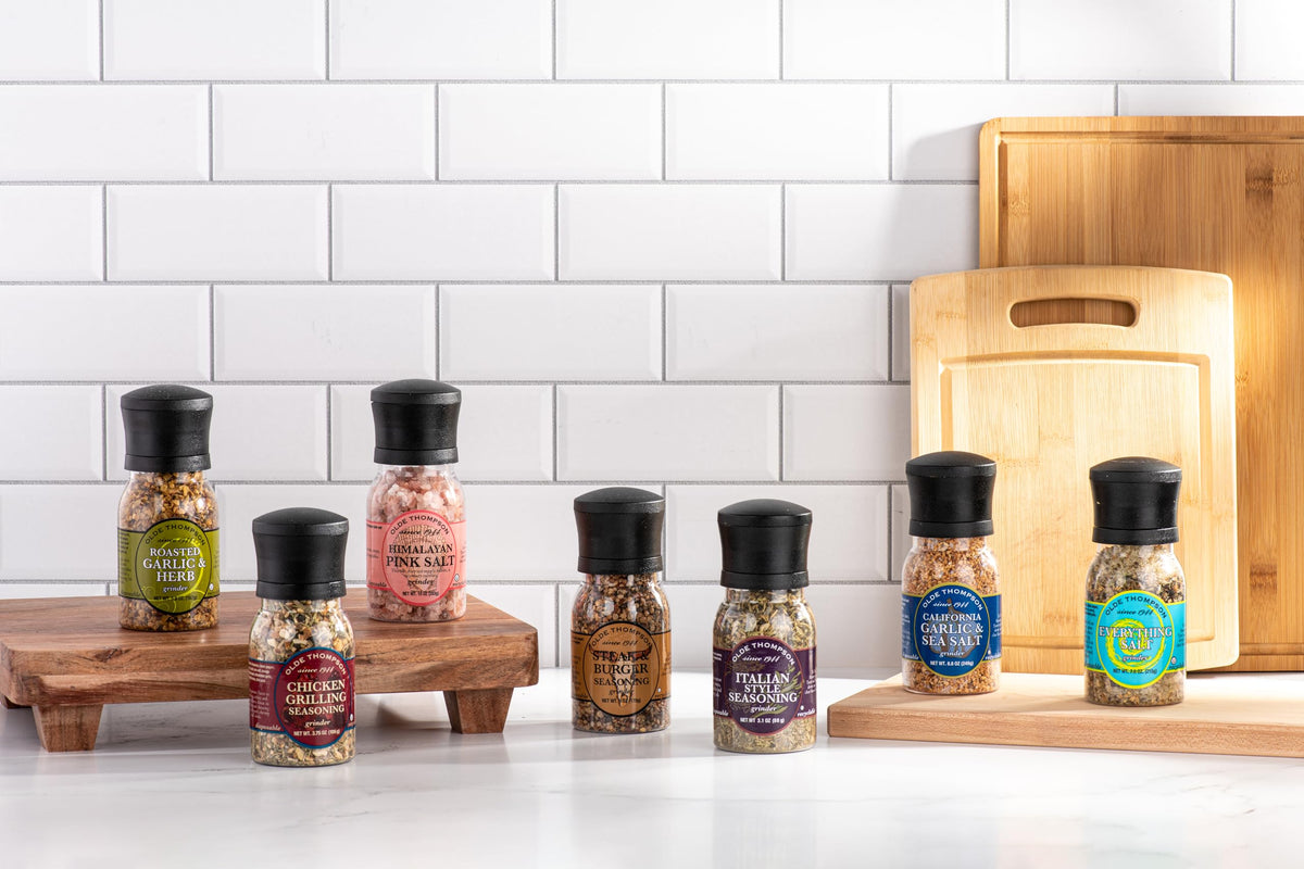 Olde Thompson pantry-ready grinder looks stylish on any spice rack.