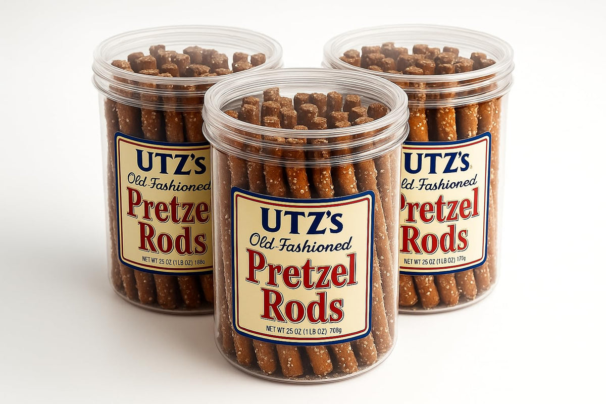 Old Fashioned Pretzel Rods barrel with a crunchy bite, ideal party snack and dip pairing