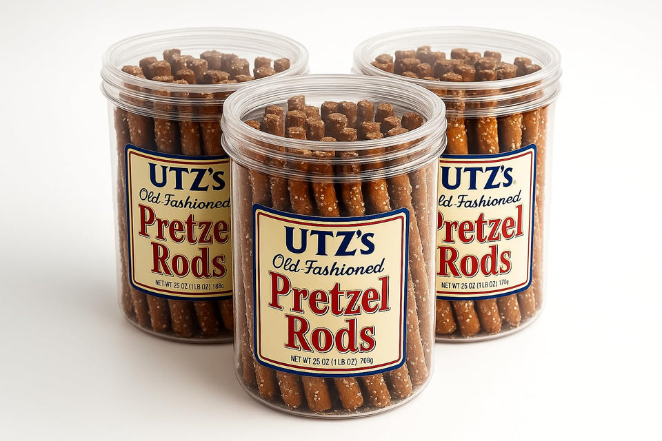 Old Fashioned Pretzel Rods barrel with a crunchy bite, ideal party snack and dip pairing