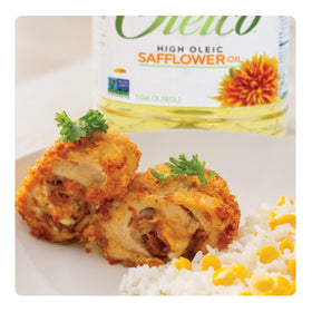 Oleico safflower oil kitchen bottle highlights neutral flavor.