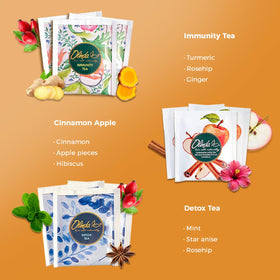 Olinda Moringa Citrus tea packet closeup shows vibrant color and ingredients