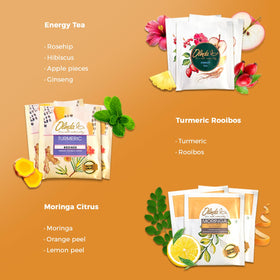 Olinda Turmeric Ginger Ginseng tea packet closeup emphasizes flavor and aroma