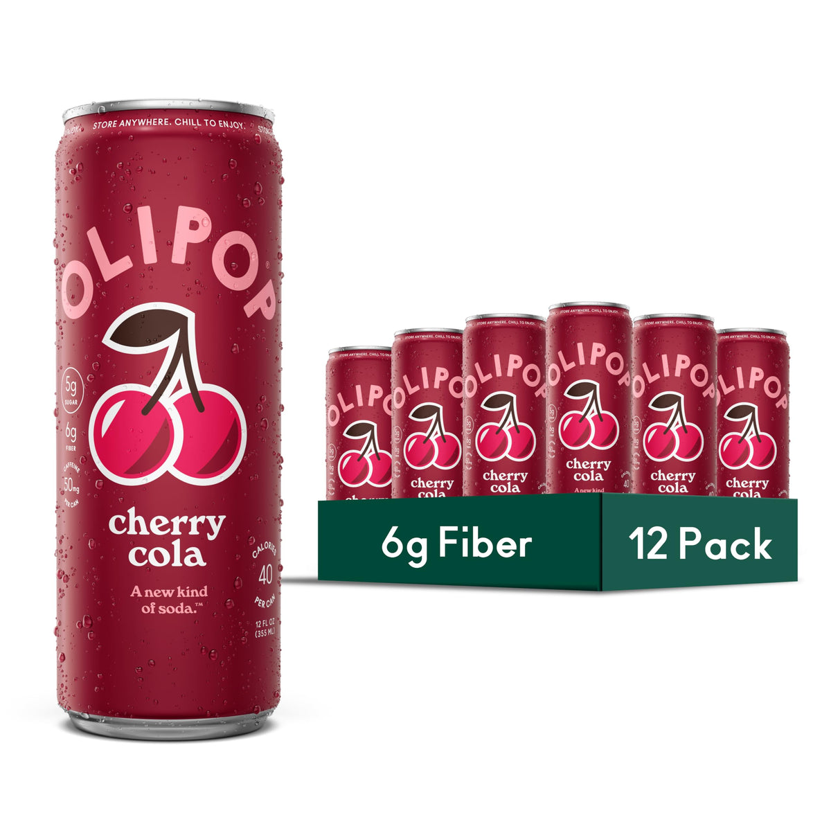 OLIPOP Cherry Cola front can, a prebiotic beverage option with flavorful nostalgia