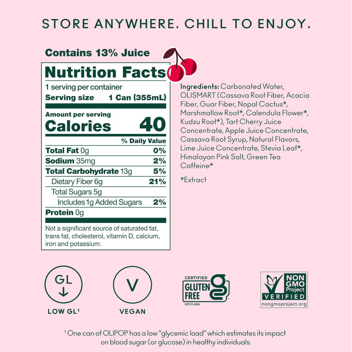 OLIPOP Cherry Cola glass pour captures refreshing aroma and crisp taste