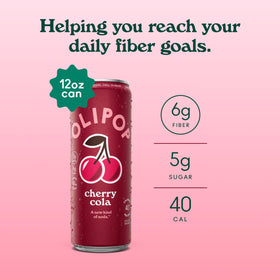 OLIPOP Cherry Cola pantry pack on a shelf, ready for daily prebiotic sipping