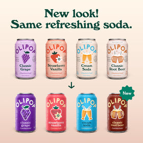 OLIPOP Classic Grape can, bold flavor and prebiotic fiber for digestive support.
