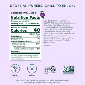 OLIPOP Classic Grape 12-pack packaging on pantry shelf, non-GMO and keto-friendly.