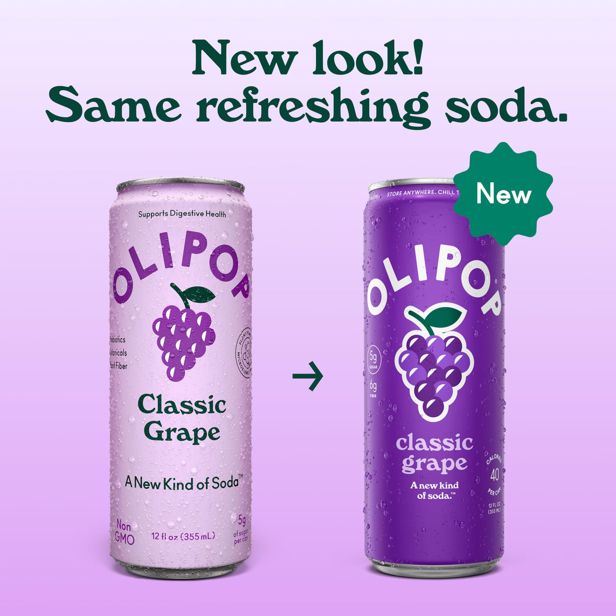 OLIPOP Classic Grape being poured into a glass with real grape flavor.