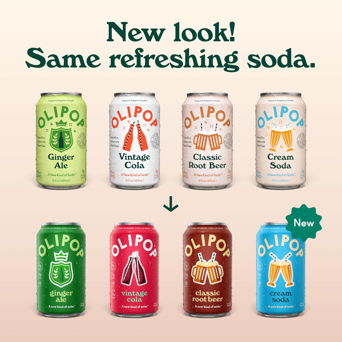 OLIPOP Classic Root Beer bottle highlights nostalgic taste with plant fiber support.