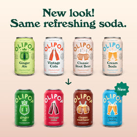 OLIPOP Classic Root Beer bottle highlights nostalgic taste with plant fiber support.