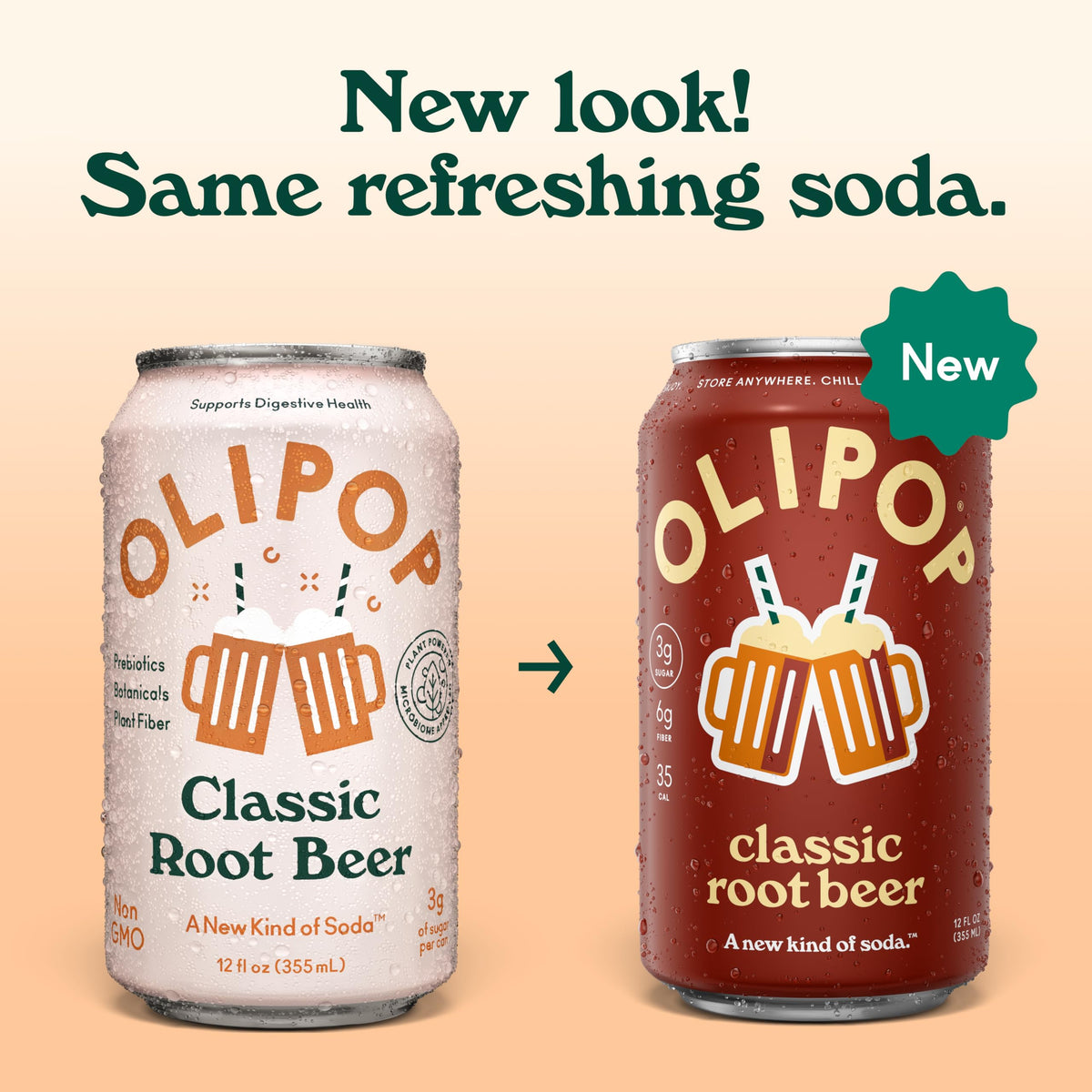 OLIPOP Classic Root Beer being poured into a glass highlighting prebiotics and flavor