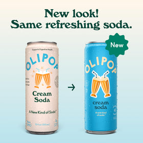 OLIPOP Cream Soda can closeup highlighting clean ingredients and no artificial colors
