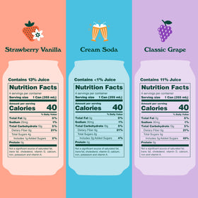 OLIPOP Cream Soda can; creamy nostalgia with fiber and prebiotics.