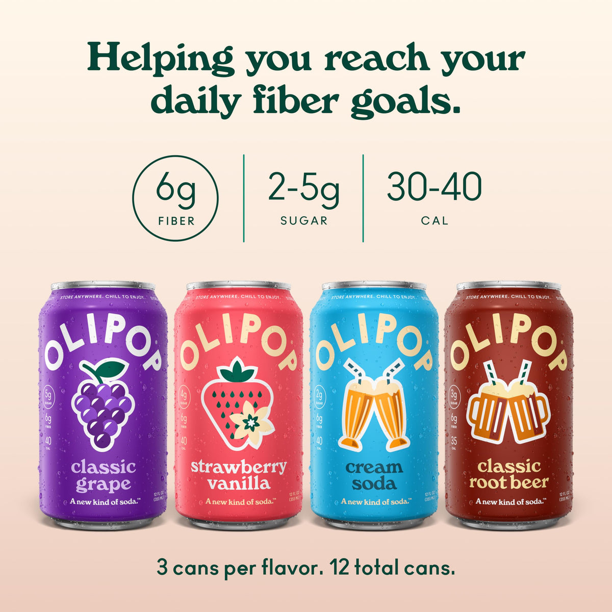 OLIPOP Cream Soda can, refreshing taste with plant fiber and botanicals.