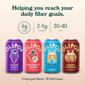 OLIPOP Cream Soda can, refreshing taste with plant fiber and botanicals.
