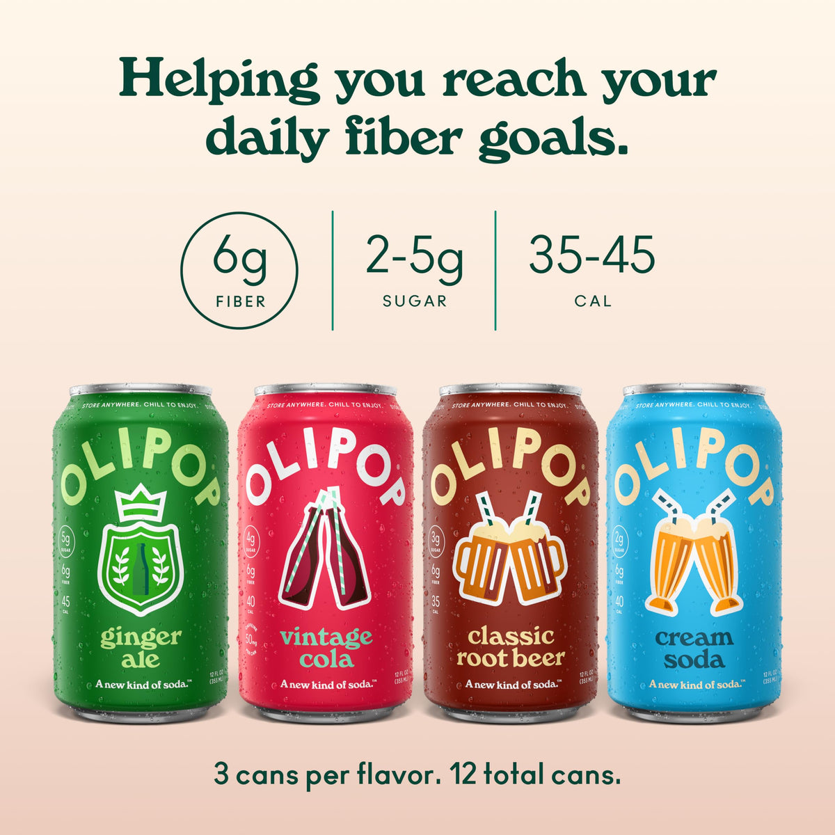 OLIPOP Cream Soda glass shows creamy finish with botanicals and gluten-free formula.