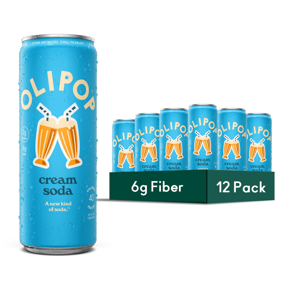 OLIPOP Cream Soda pantry pack of 12 cans for convenient gut-friendly sipping