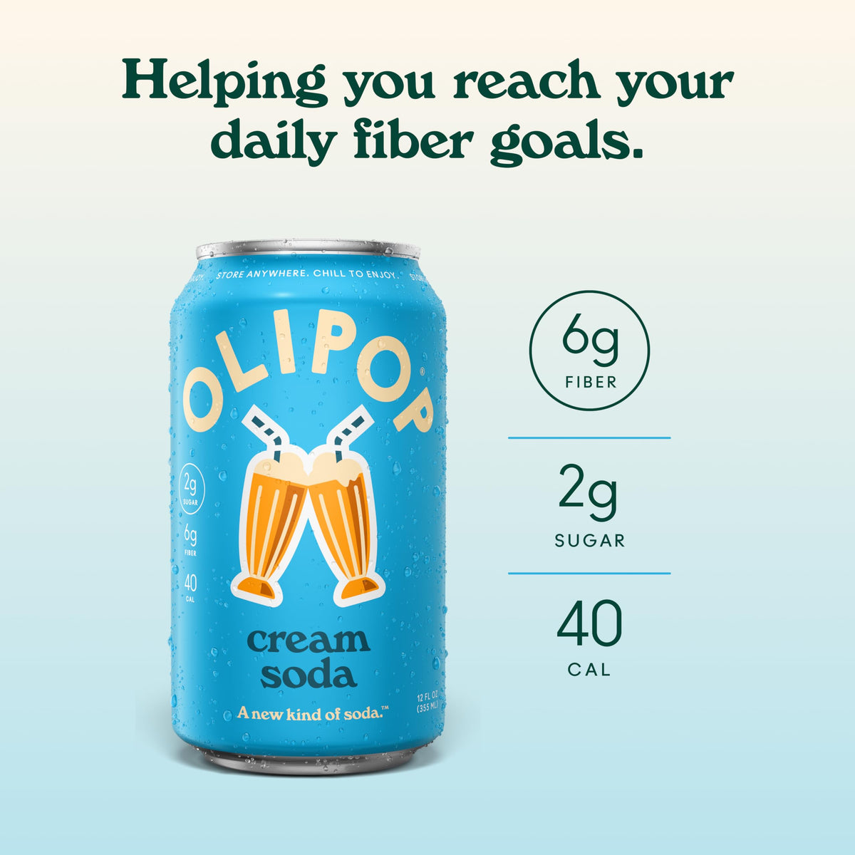 OLIPOP Cream Soda pantry pack on kitchen shelf for easy access.