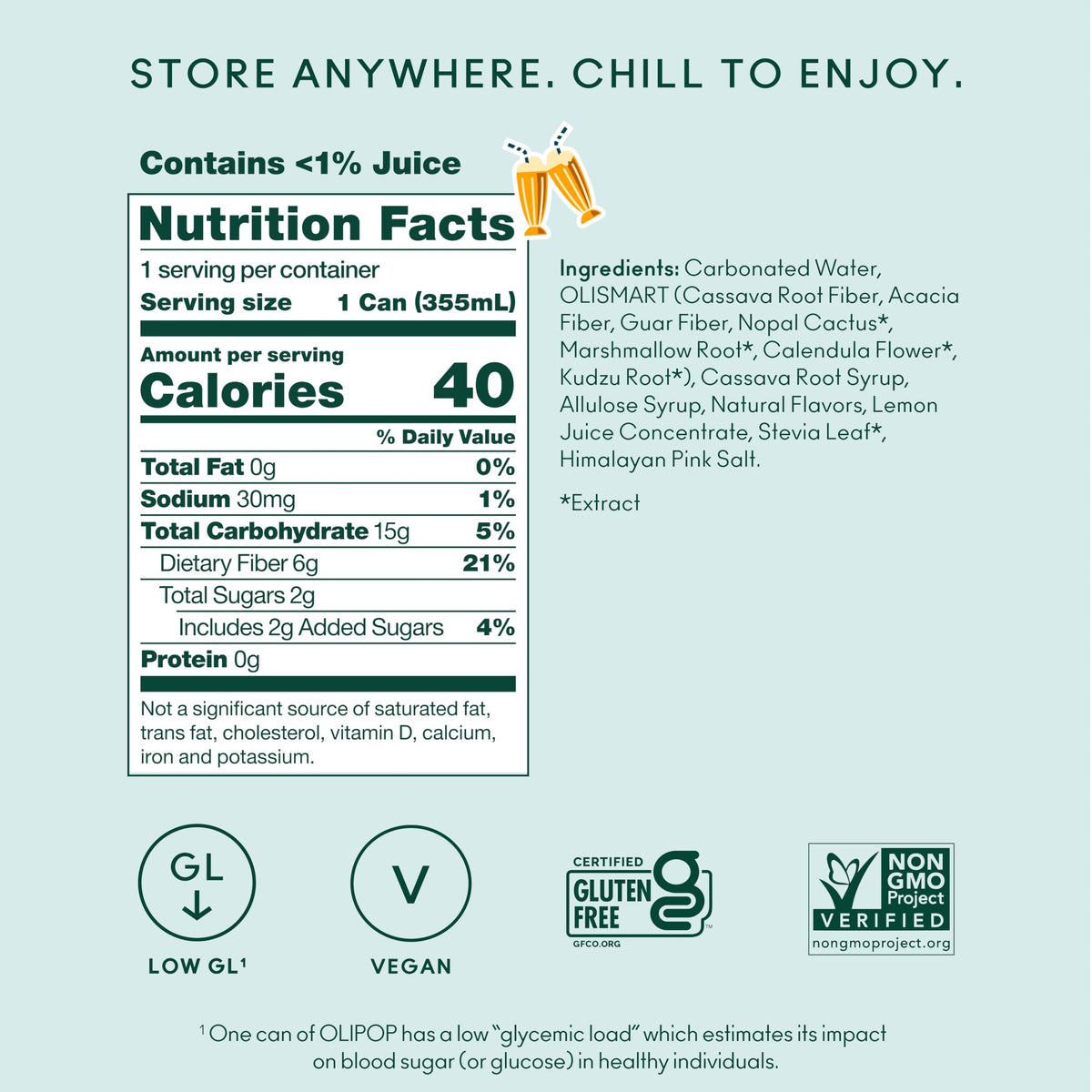 OLIPOP Cream Soda label highlights vanilla flavor profile.