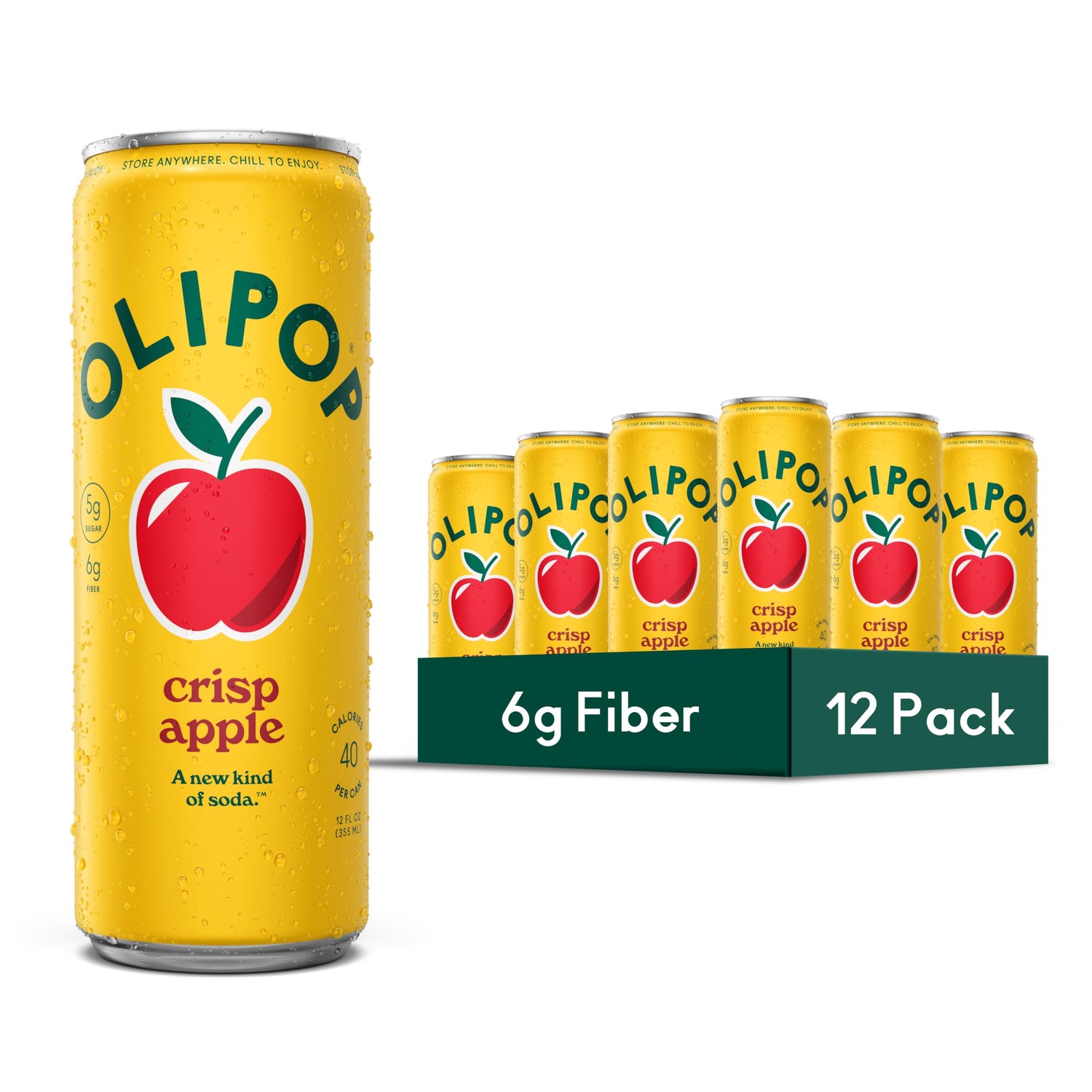 OLIPOP Crisp Apple can front view, offering a refreshing gut-friendly flavor.