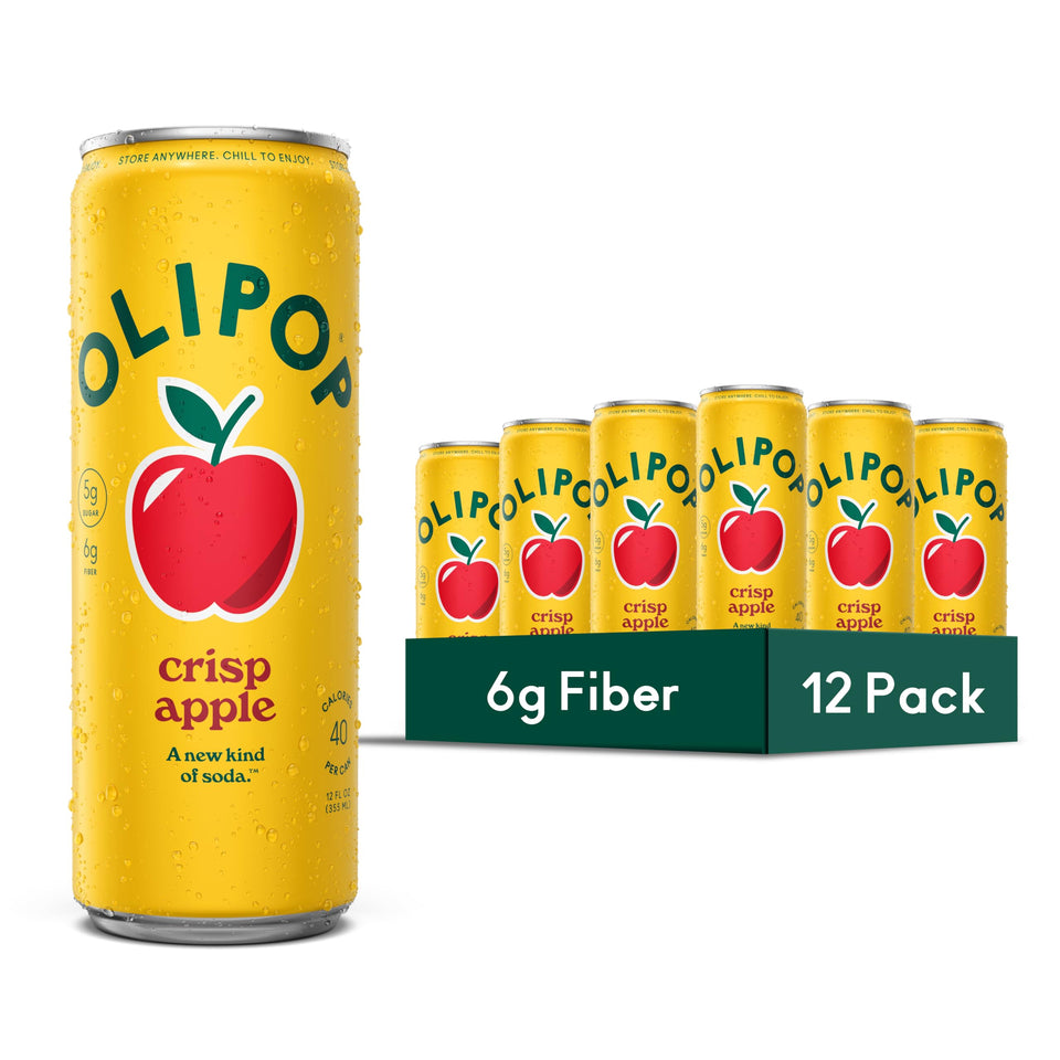 OLIPOP Crisp Apple can front view, offering a refreshing gut-friendly flavor.