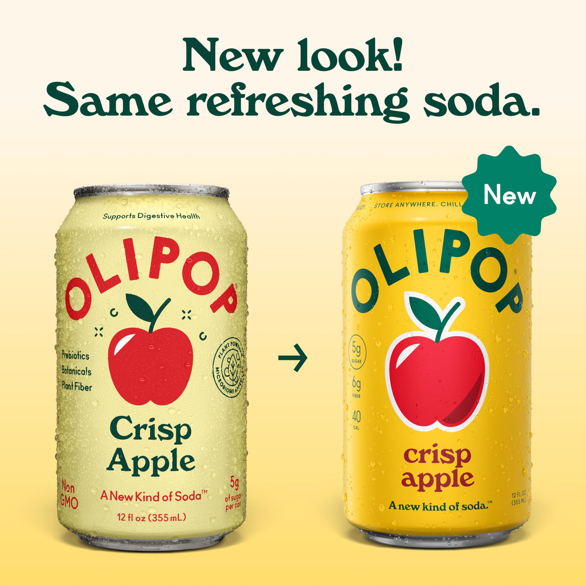 OLIPOP Crisp Apple label close-up showing clean ingredients and non-GMO formulation