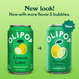 OLIPOP Lemon Lime can pouring into glass for a refreshing daily pick-me-up.