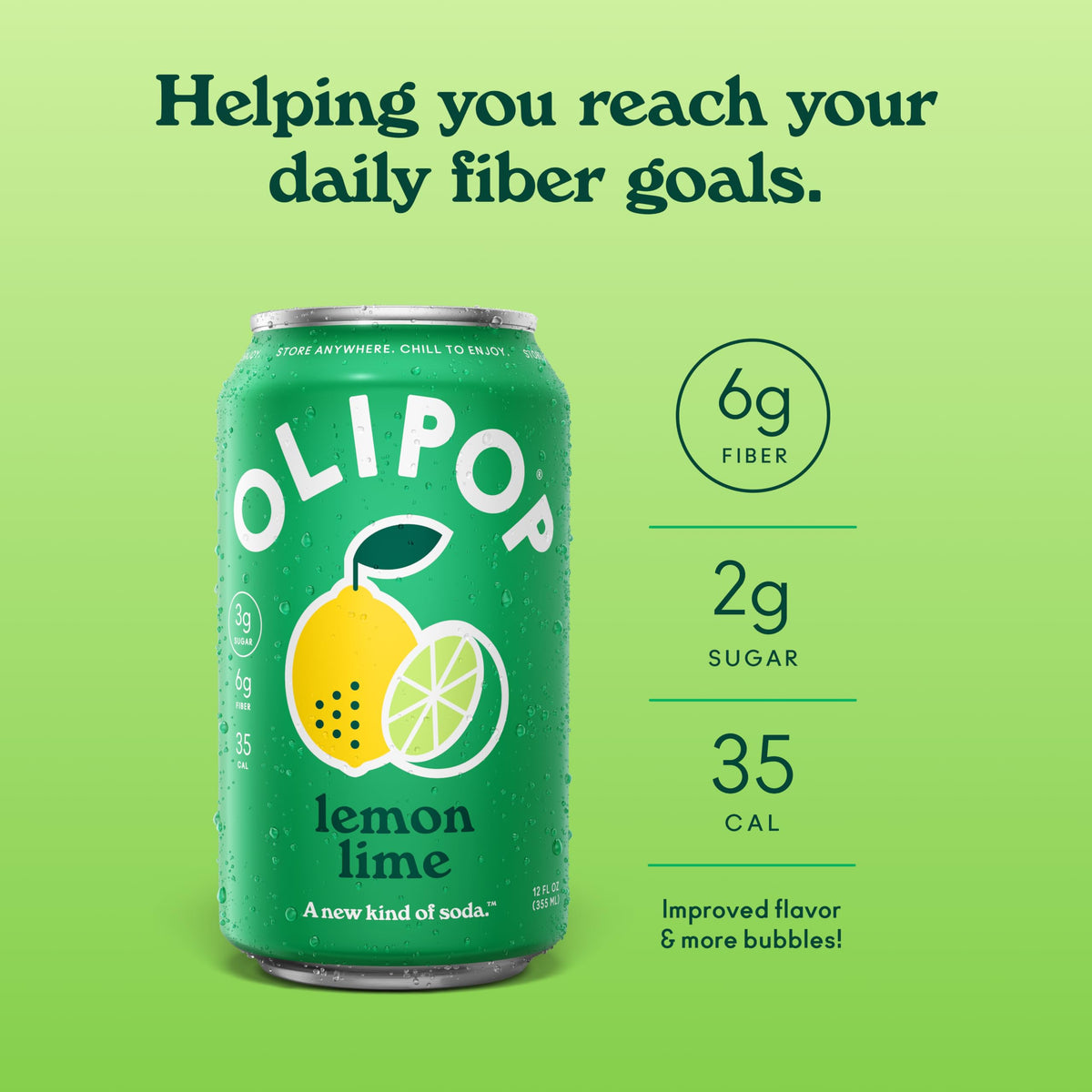 OLIPOP Lemon Lime label close-up showing no artificial colors or flavors.