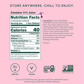 OLIPOP prebiotic fiber botanicals ingredients close view on label.