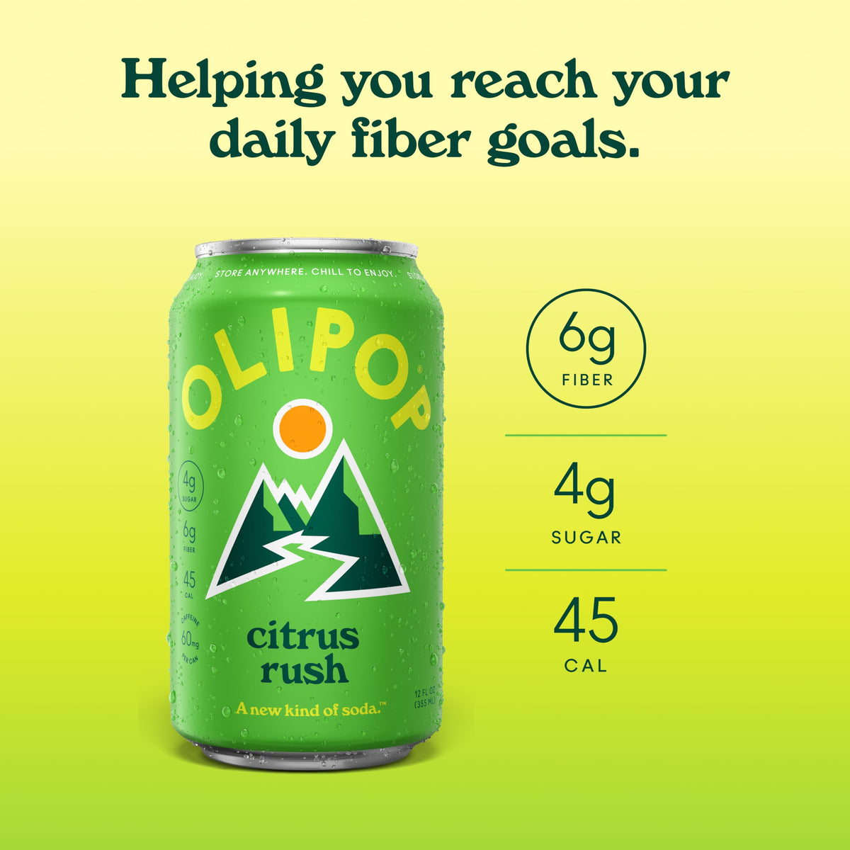 OLIPOP Ridge Rush can pour displaying vibrant color and a refreshing sip