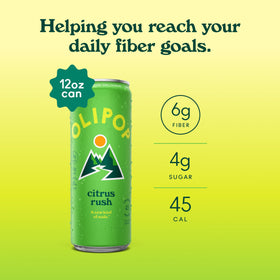 OLIPOP Ridge Rush ingredients with botanicals and prebiotic fiber.