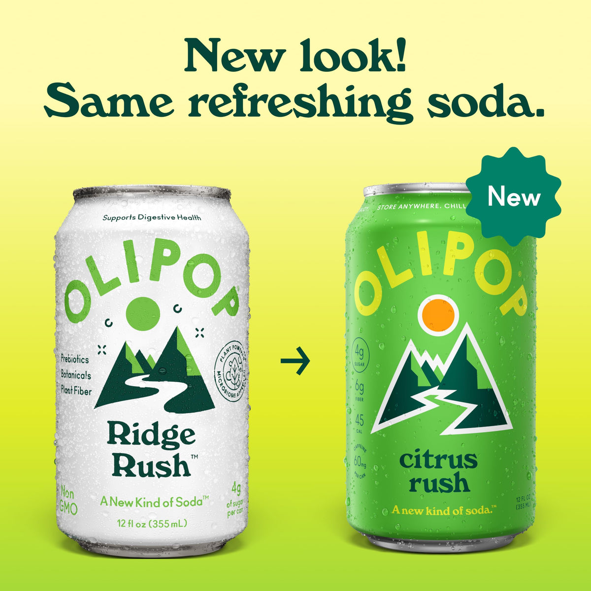 OLIPOP Ridge Rush pantry pack front showing gluten-free, GMO-free ingredients
