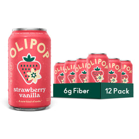 OLIPOP Strawberry Vanilla can being poured into a glass for a refreshing, gut-friendly sip.