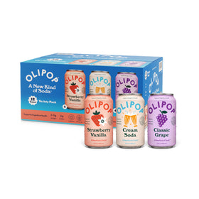 OLIPOP variety pack front view; a flavorful prebiotic soda option for daily enjoyment.