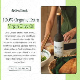 Oliva Dorado bottle pour showing smooth, silky stream for cooking.