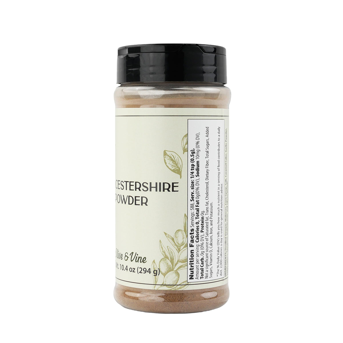 Pouring Olive & Vine Worcestershire Powder to deepen marinades and sauces.