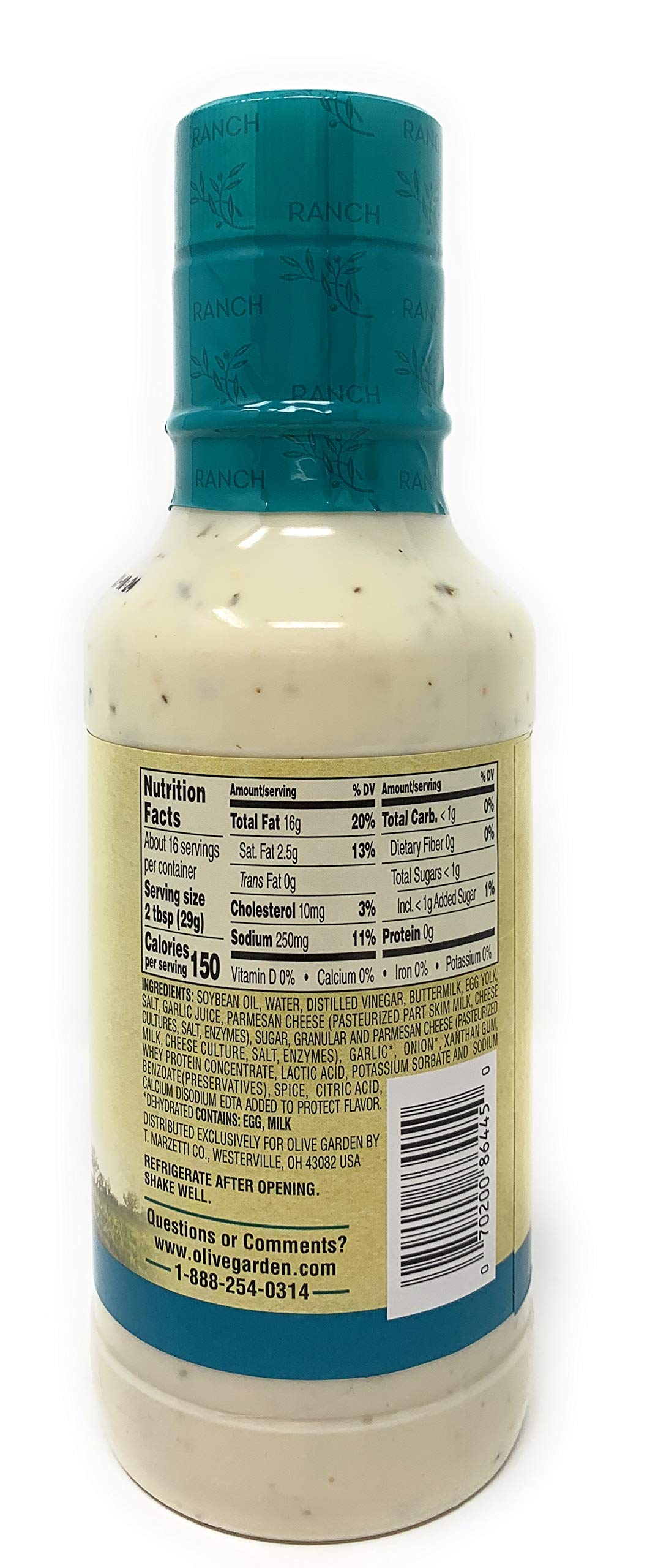 Olive Garden Parmesan Ranch Dressing label closeup highlights cheese notes.