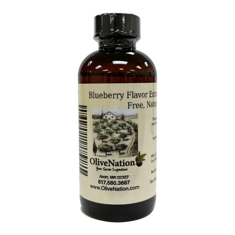 OLIVENATION blueberry flavoring extract bottle pour enhances baked goods with natural blueberry taste