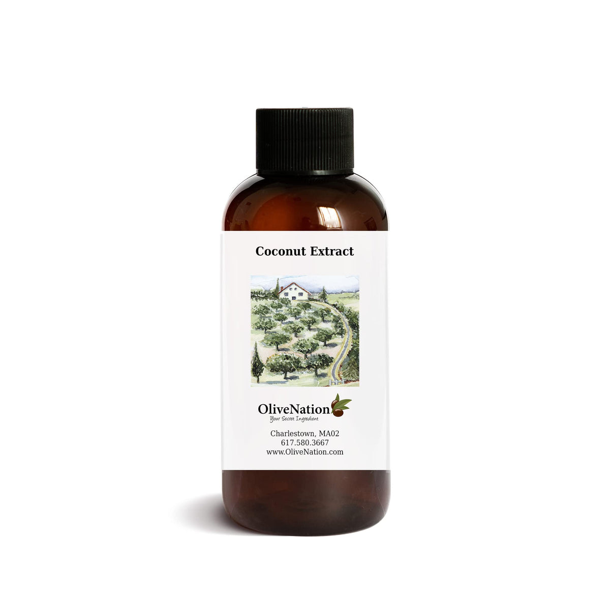  OliveNation coconut extract pour bottle highlighting tropical aroma for smoothies and desserts