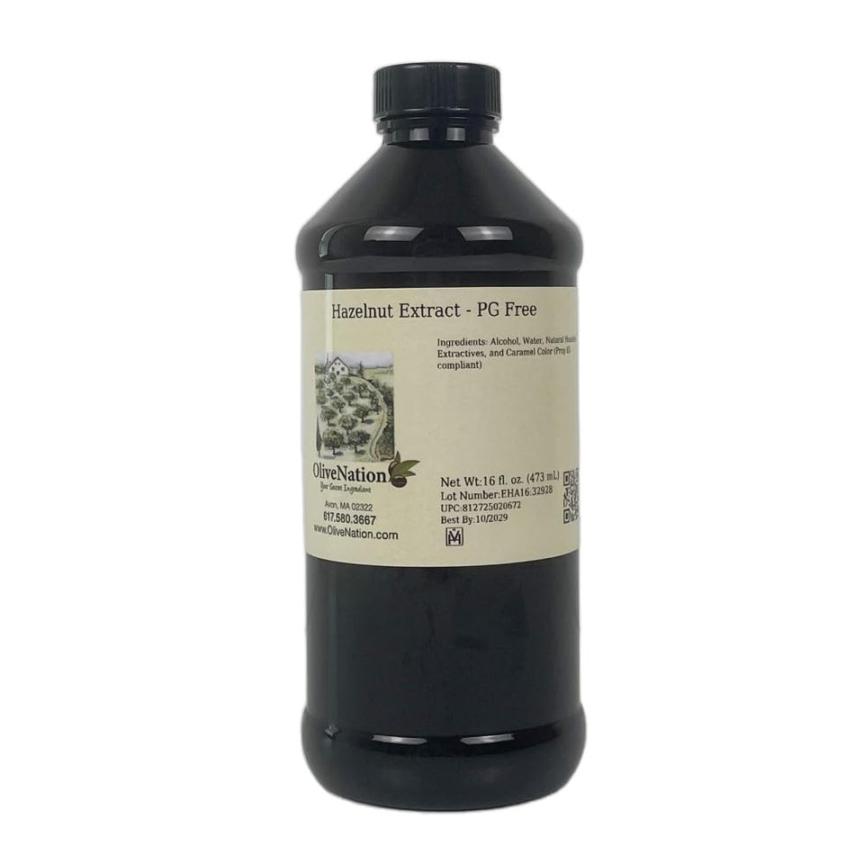 Olivenation hazelnut extract bottle front, premium flavor for baking